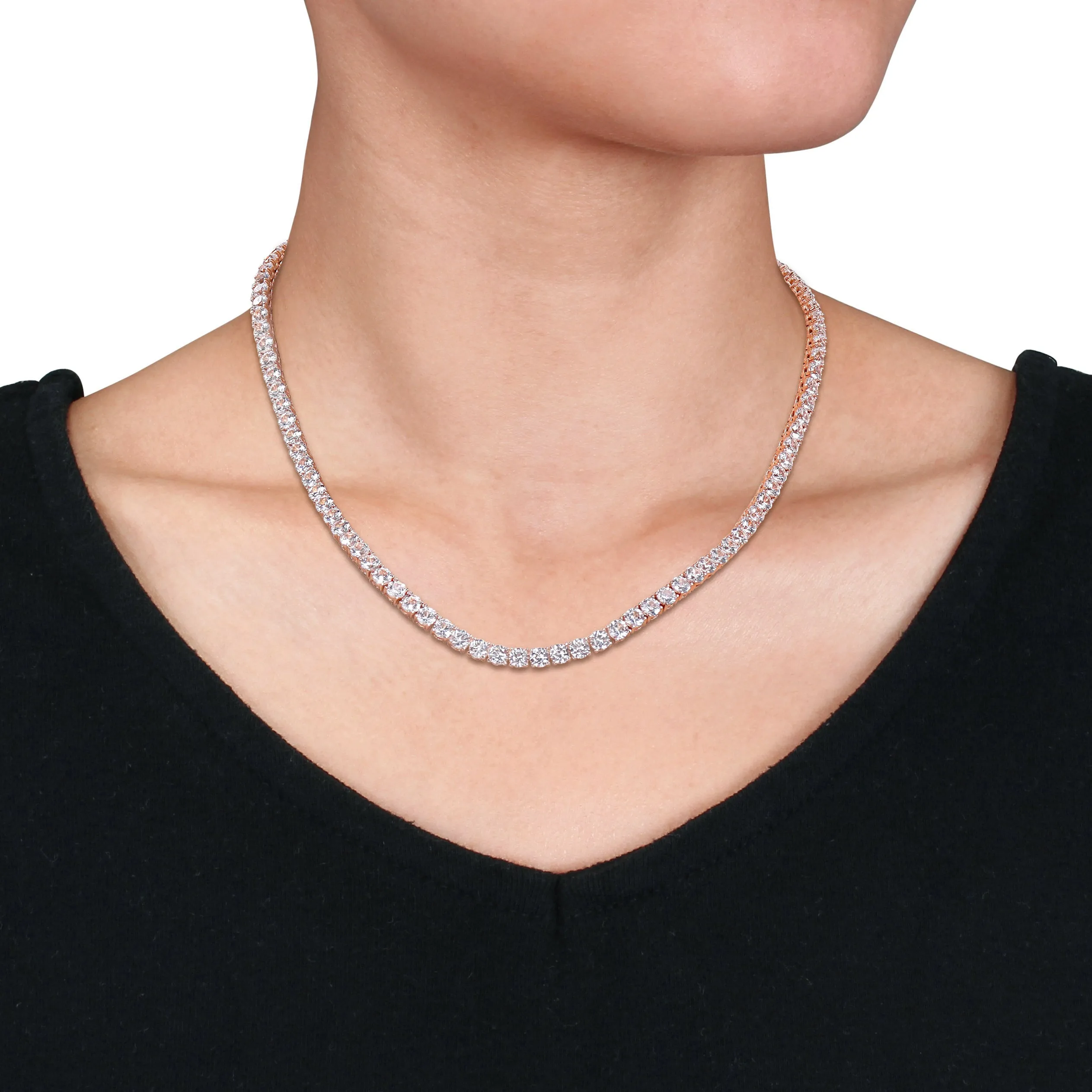 Mimi & Max 47 1/4ct TGW Created White Sapphire Tennis Bracelet and Necklace Set Rose Silver