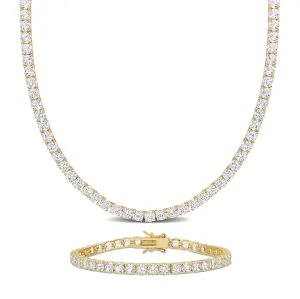 Mimi & Max 47 1/4ct TGW Created White Sapphire Tennis Bracelet and Necklace Set Yellow Silver