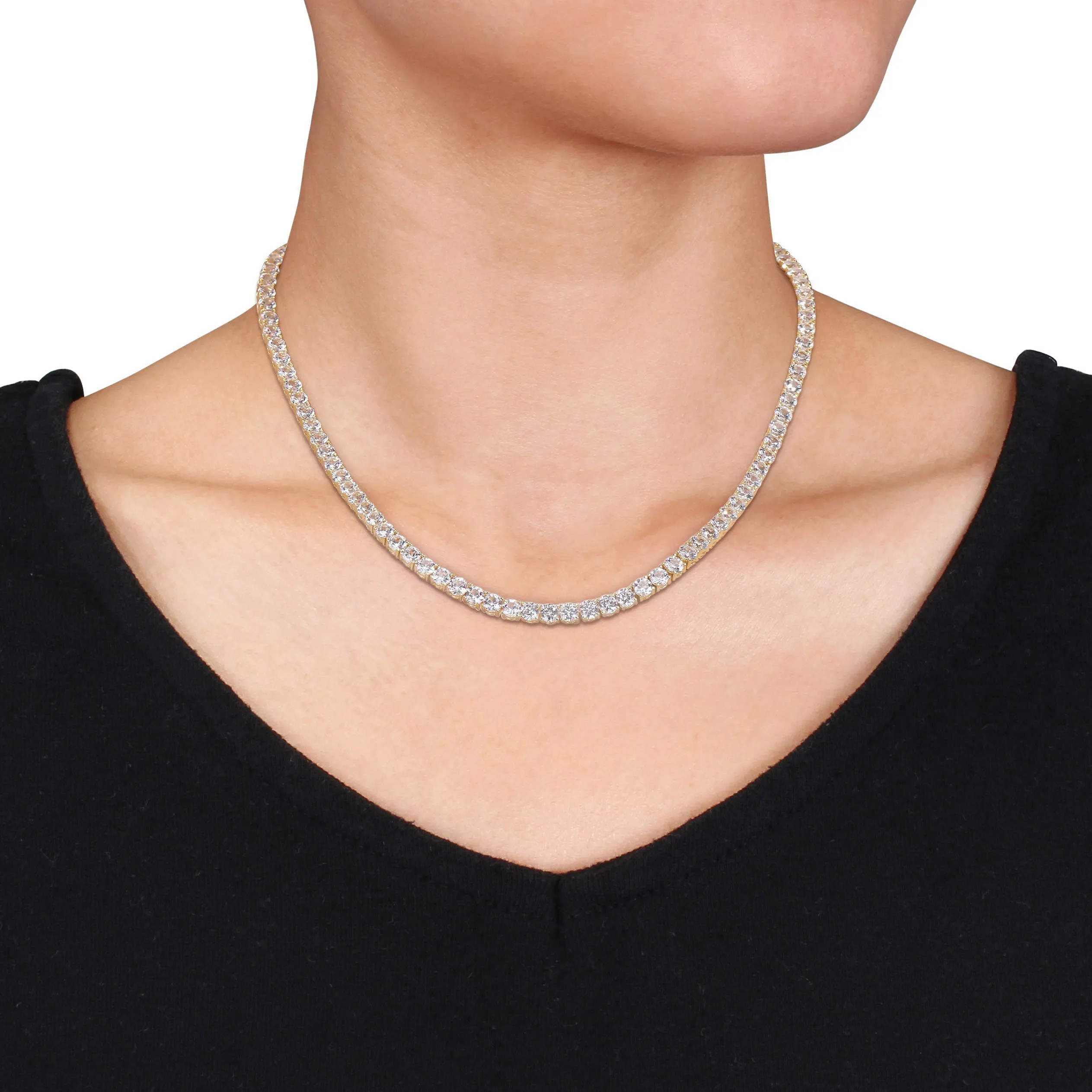 Mimi & Max 47 1/4ct TGW Created White Sapphire Tennis Bracelet and Necklace Set Yellow Silver