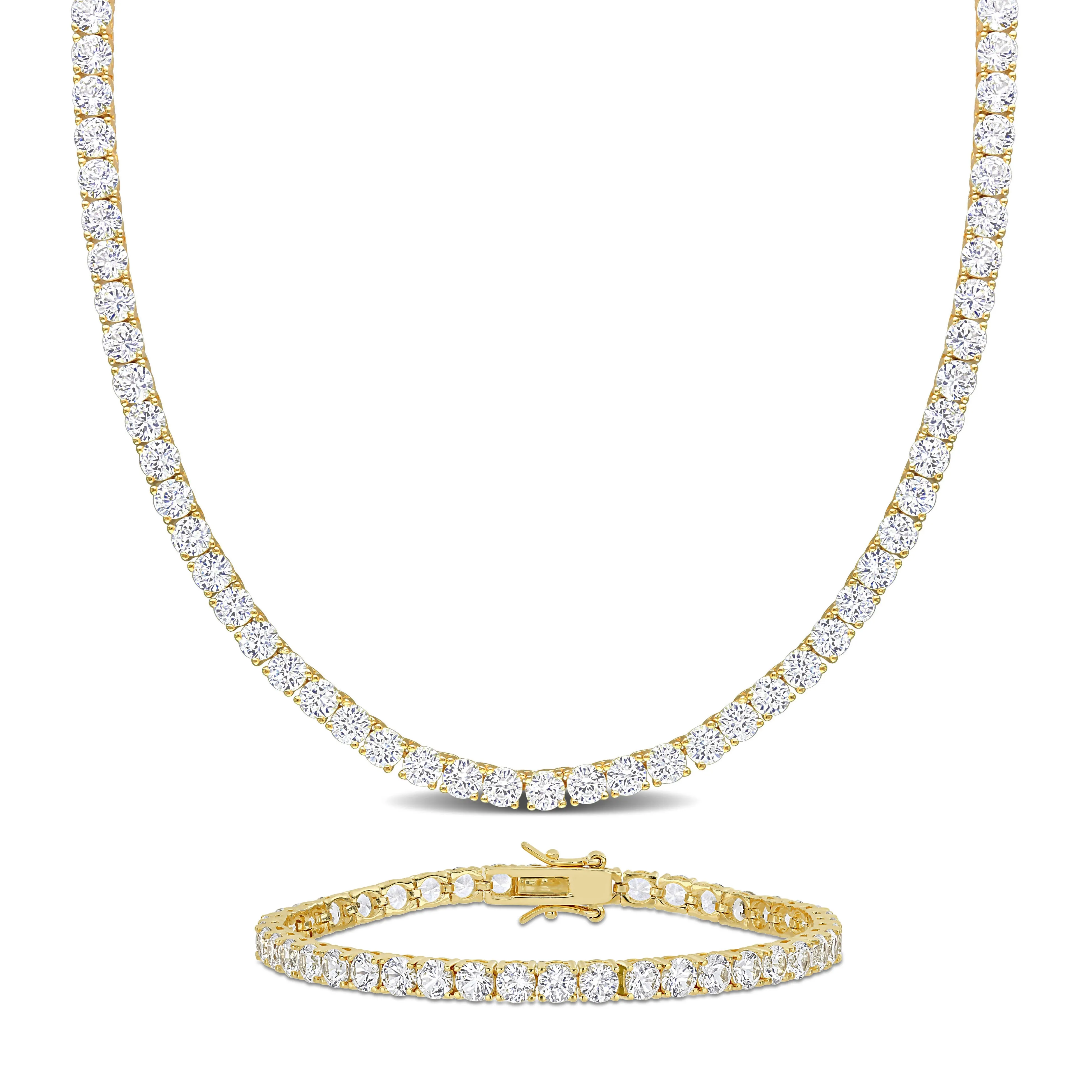 Mimi & Max 47 1/4ct TGW Created White Sapphire Tennis Bracelet and Necklace Set Yellow Silver