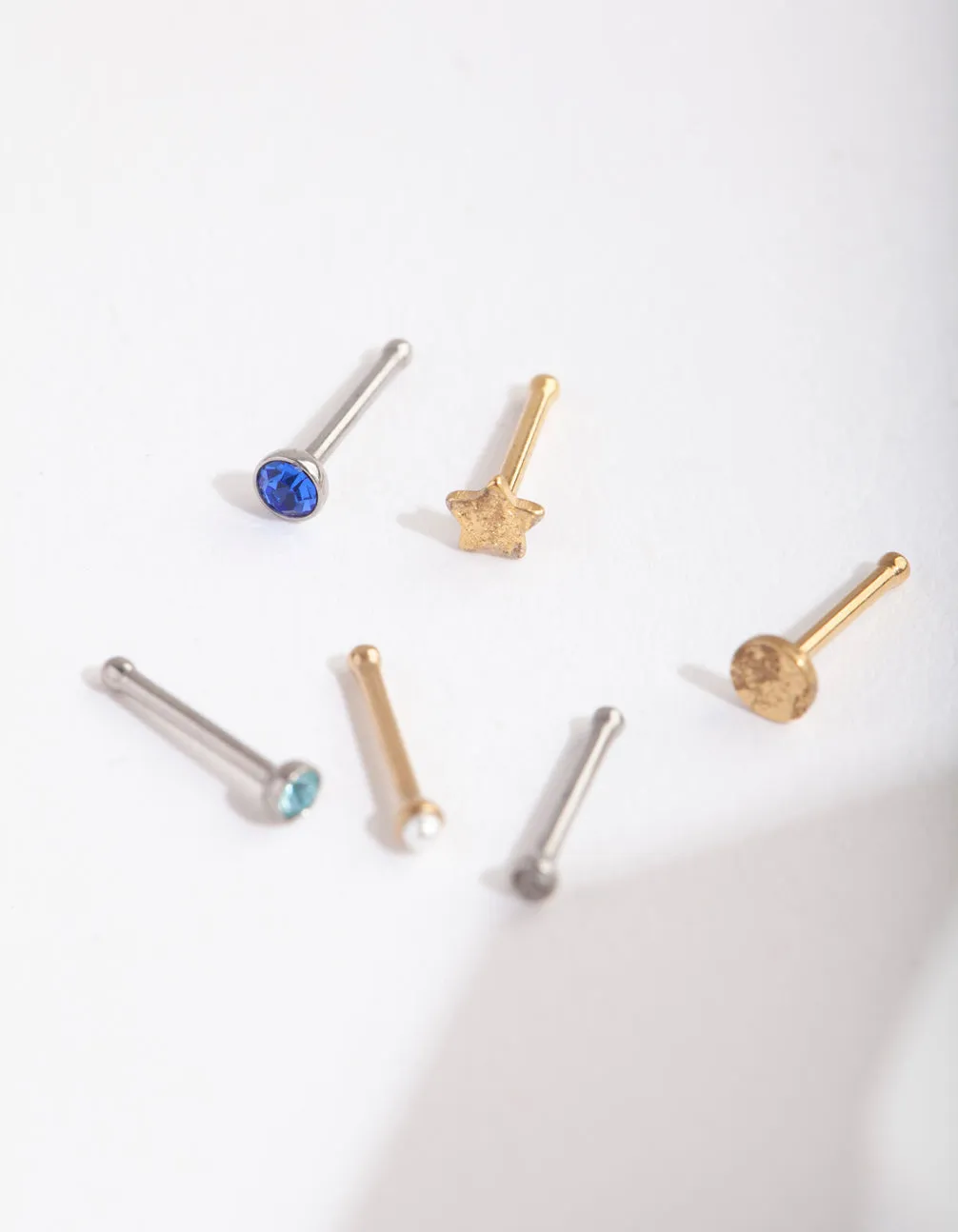 Mix Metal Sapphire Star Nose Stud 6 Pack