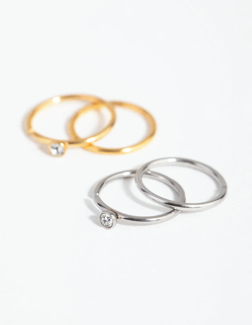 Mixed Metal Surgical Steel Diamante Top 4-Pack Nose Rings