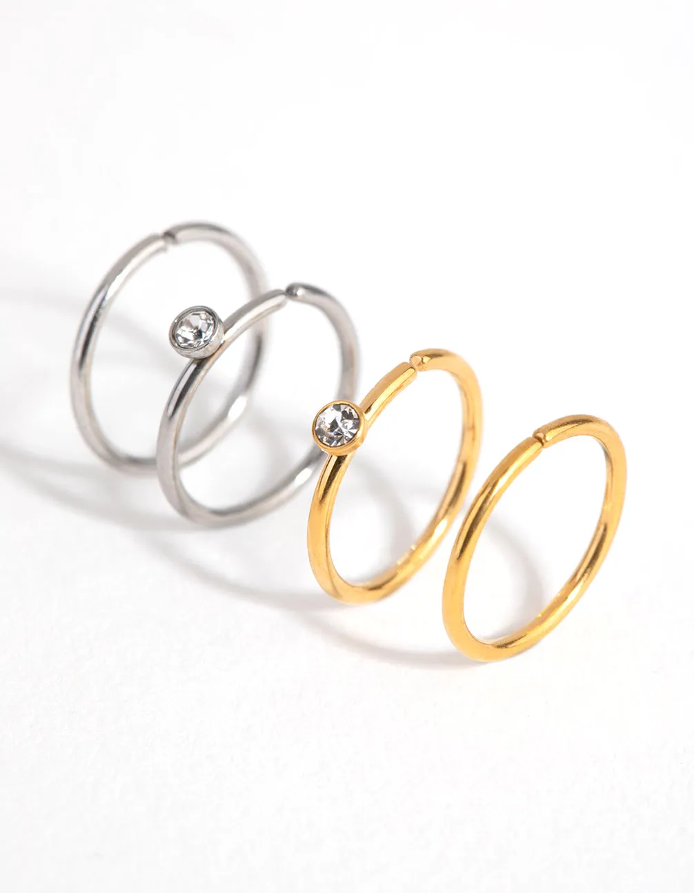 Mixed Metal Surgical Steel Diamante Top 4-Pack Nose Rings