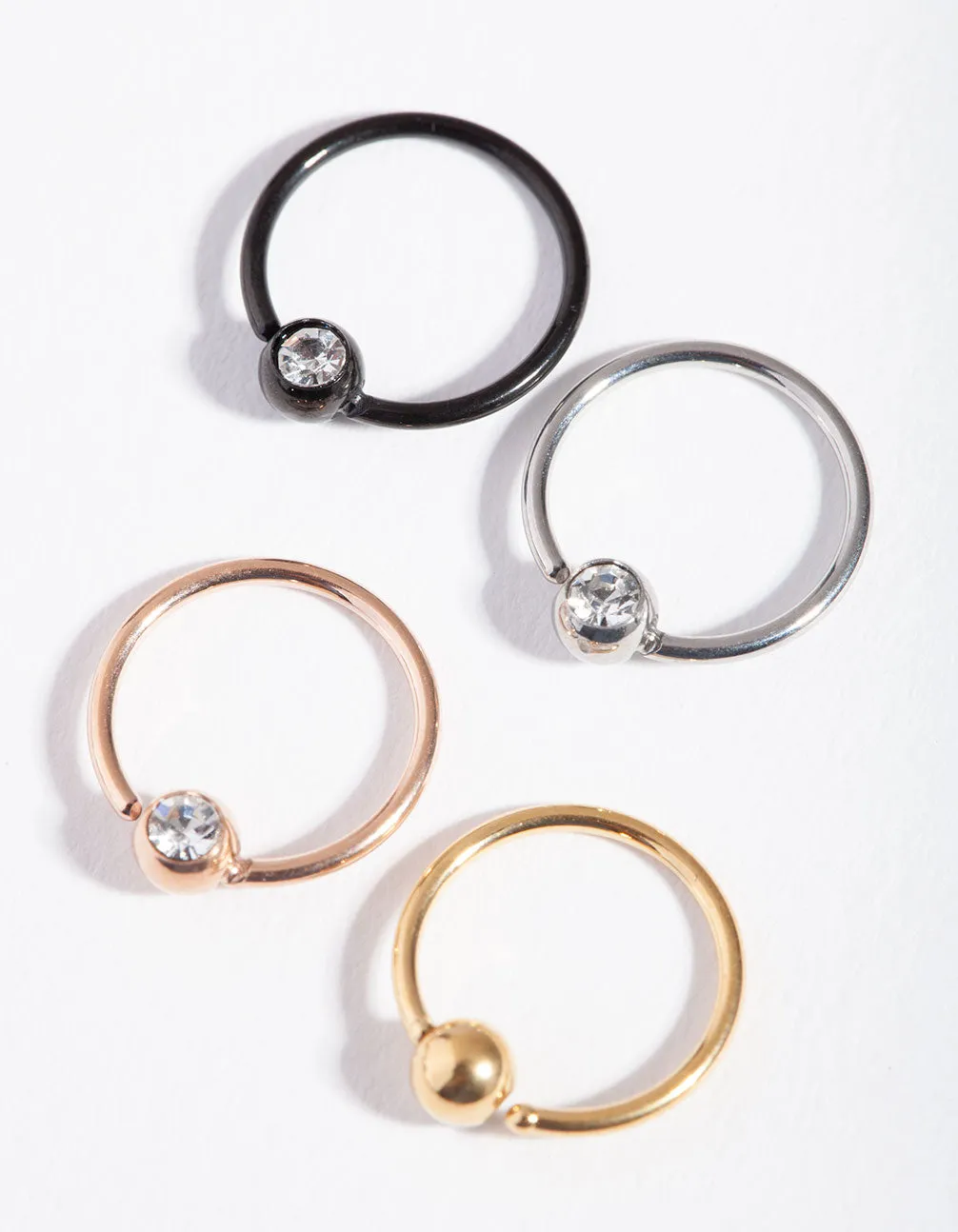 Mixed Metals Diamante 4-Pack Nose Rings