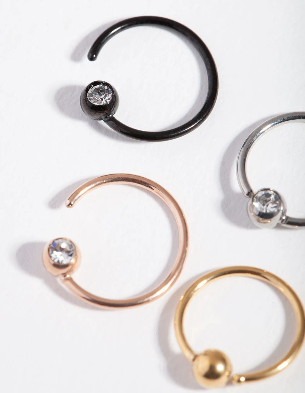 Mixed Metals Diamante 4-Pack Nose Rings
