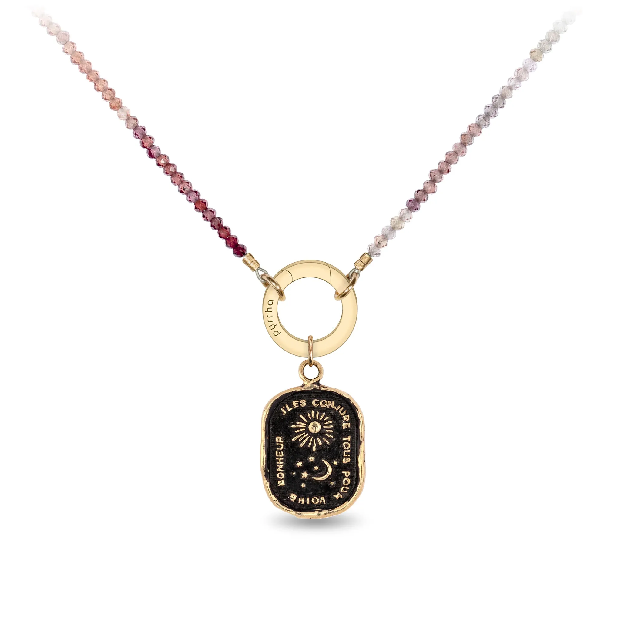 Multicolour Sapphire 14K Gold Faceted Stone Choker with Talisman Clip