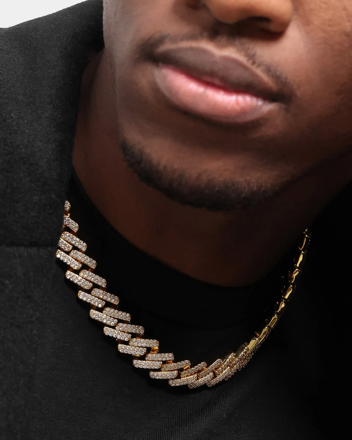 NXS 18" 14mm Iced Interlink Chain Iced Gold