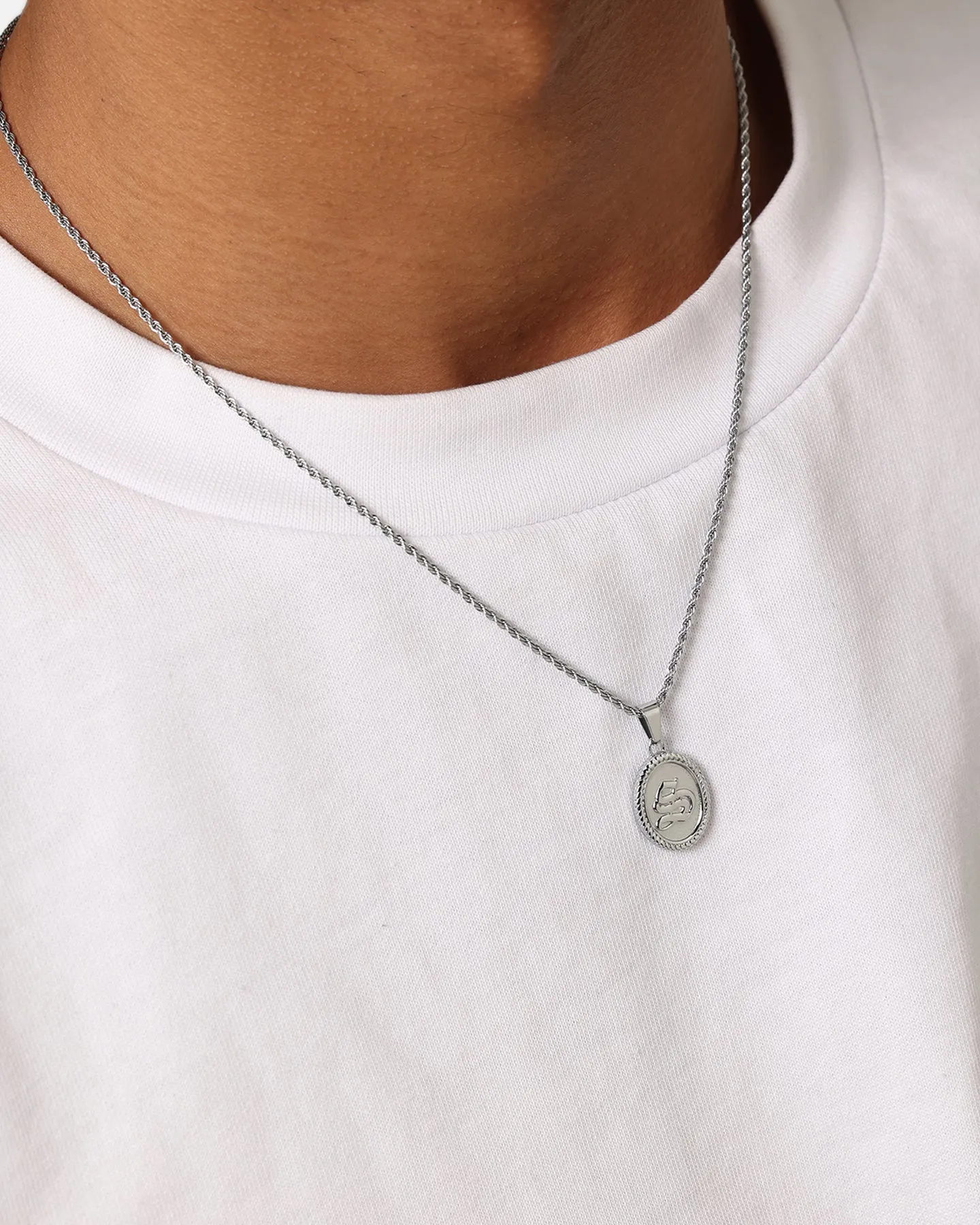 NXS Vintage Letter Necklace White Gold