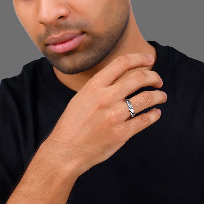 Oxidised Silver Chevron Ring For Him Giva