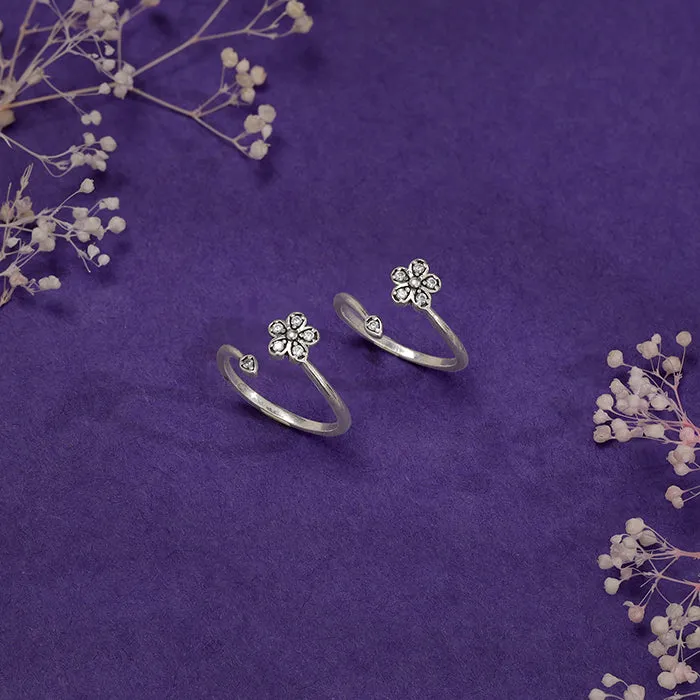 Oxidised Silver Floral Toe Rings Giva
