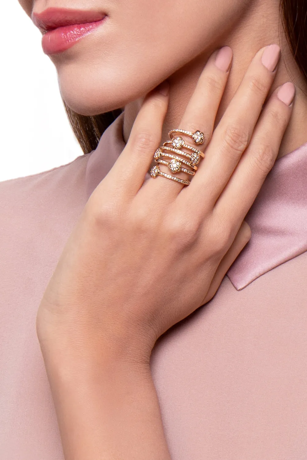 Pasquale Bruni Figlia Dei Fiori 18ct Rose Gold White and Champagne Diamond Six Flower Ring
