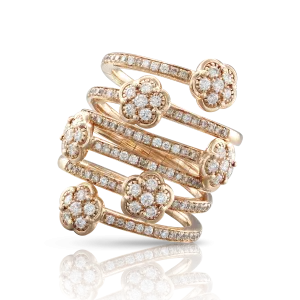 Pasquale Bruni Figlia Dei Fiori 18ct Rose Gold White and Champagne Diamond Six Flower Ring