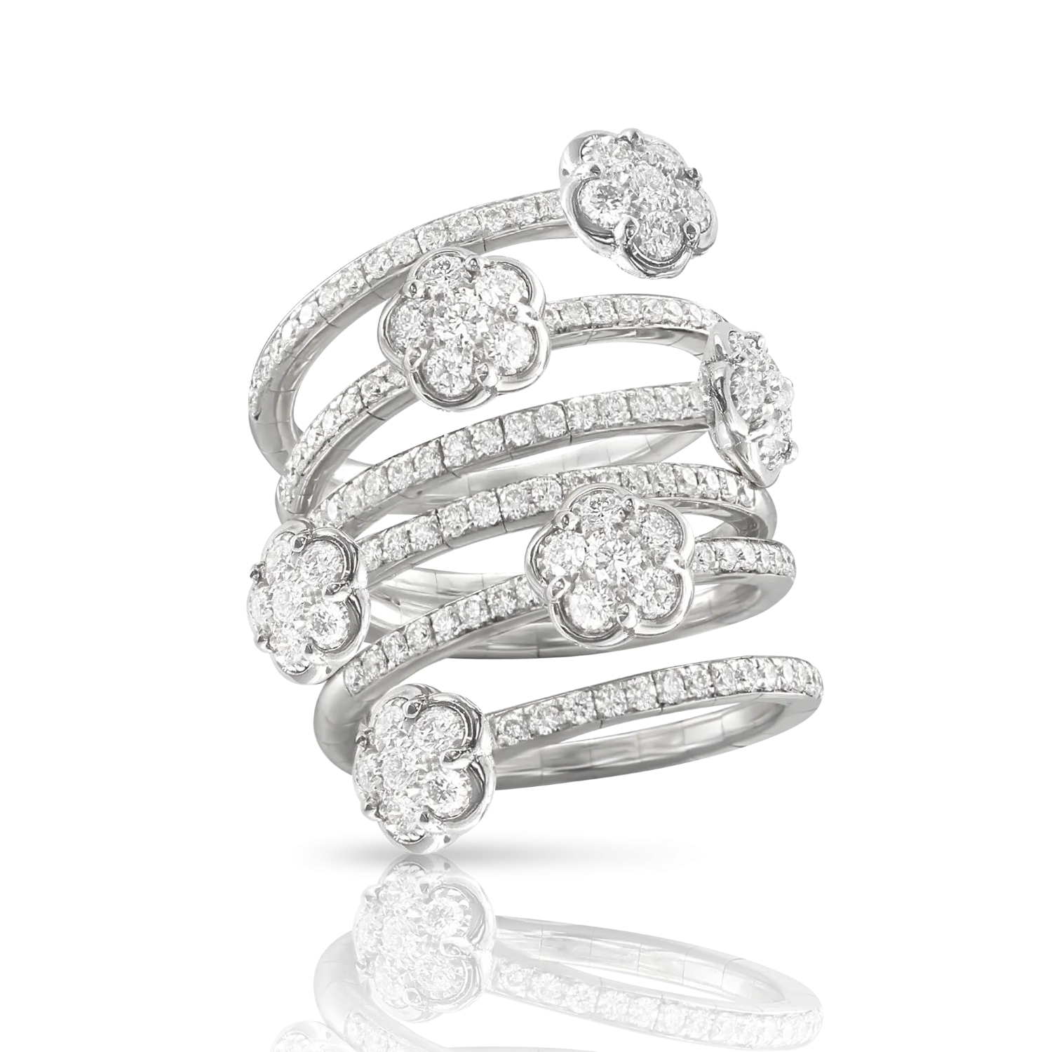 Pasquale Bruni Figlia Dei Fiori 18ct White Gold Diamond Six Flower Twist Ring