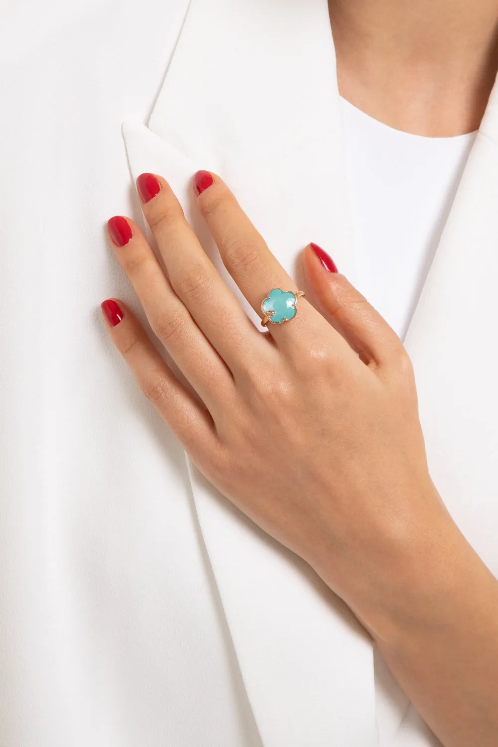 Pasquale Bruni Petit Joli 18ct Rose Gold Diamond Turquoise Moonstone Doublet Flower Ring