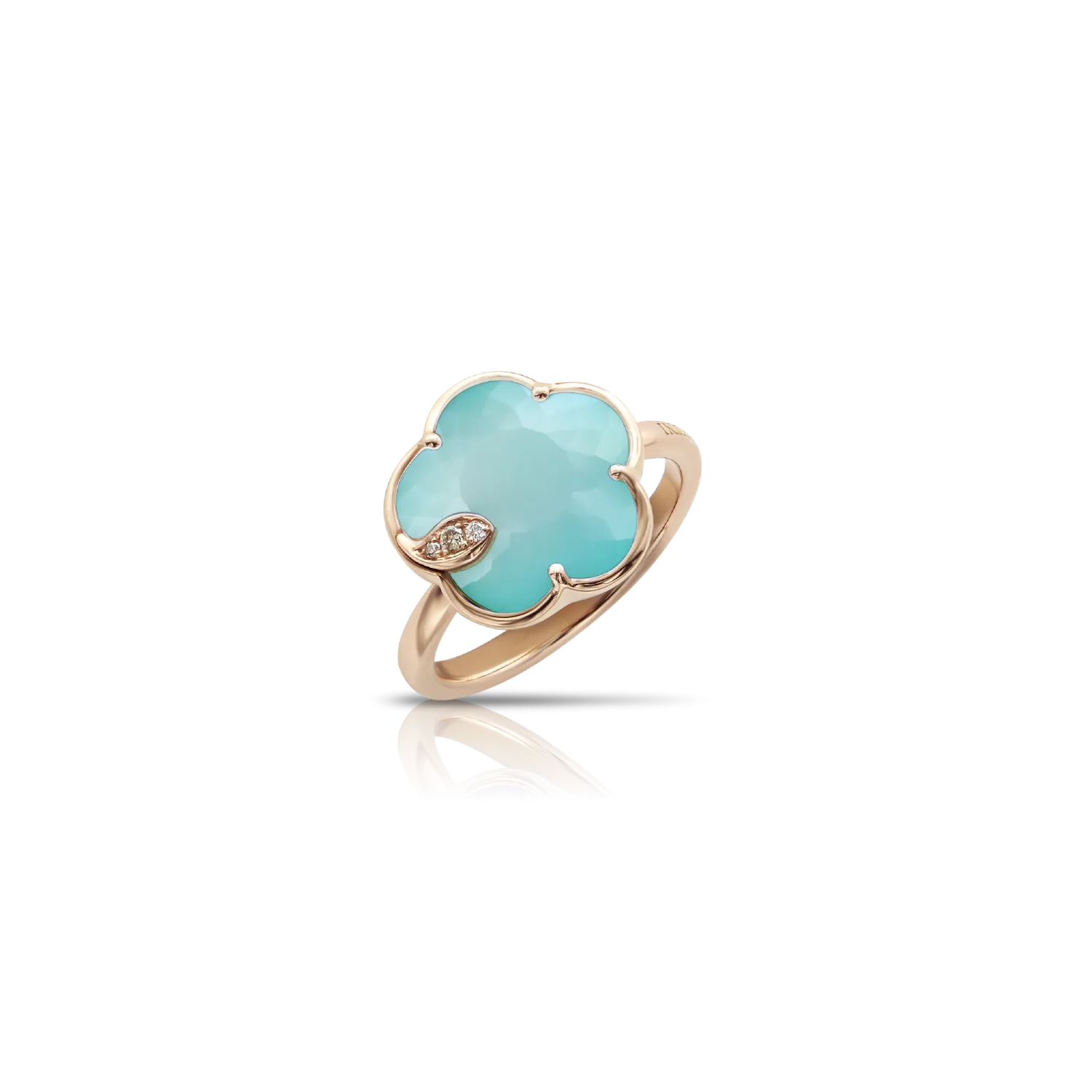 Pasquale Bruni Petit Joli 18ct Rose Gold Diamond Turquoise Moonstone Doublet Flower Ring