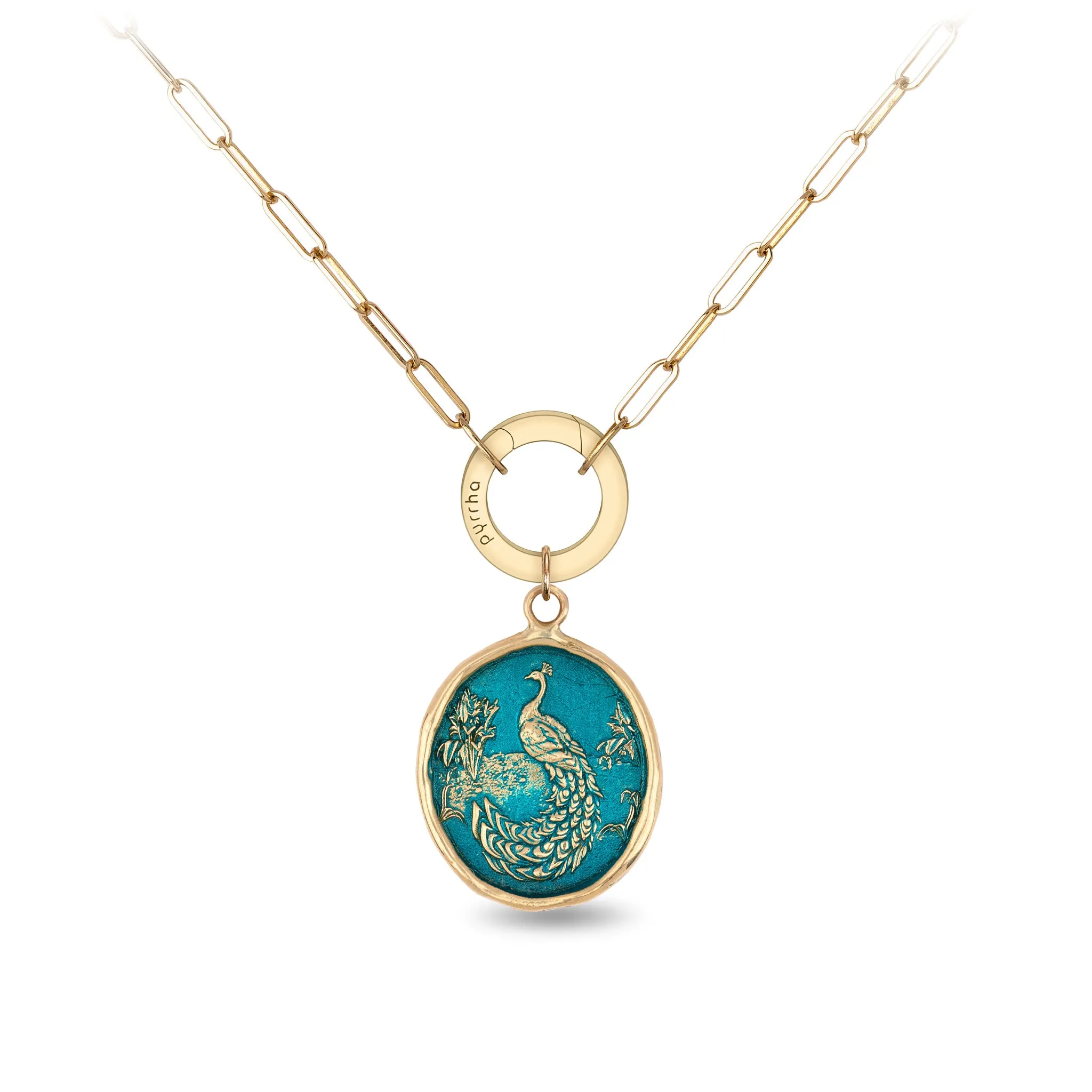 Peacock 14K Gold Long Link Paperclip Chain Necklace - True Colors