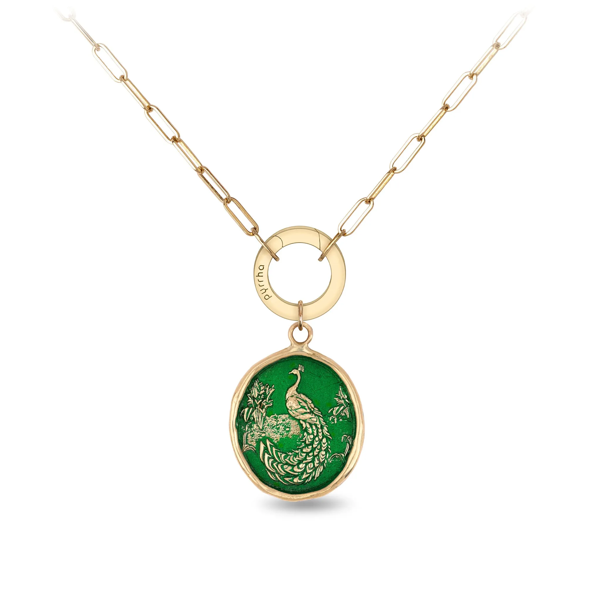 Peacock 14K Gold Long Link Paperclip Chain Necklace - True Colors