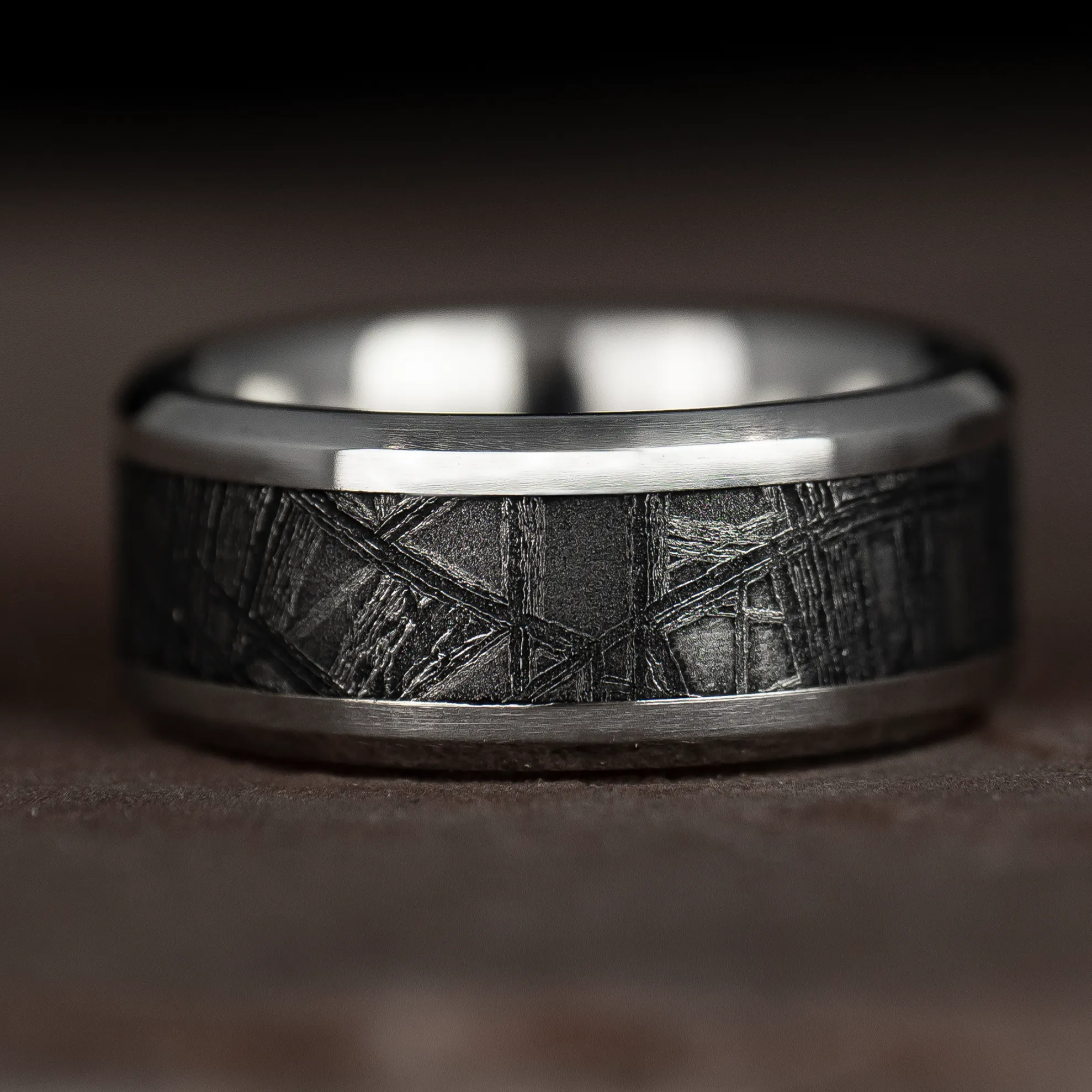 Platinum Ring with Meteorite Inlay