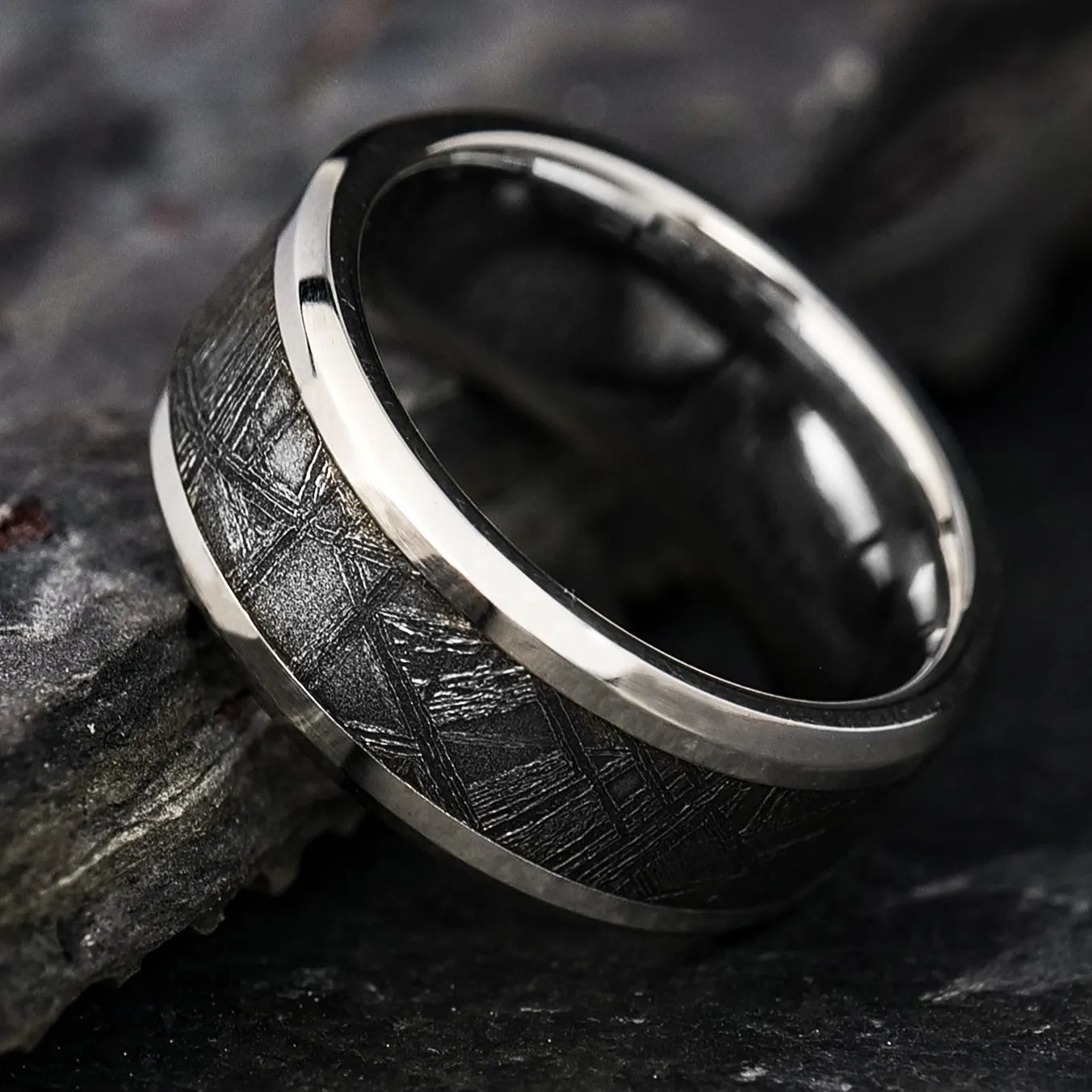 Platinum Ring with Meteorite Inlay