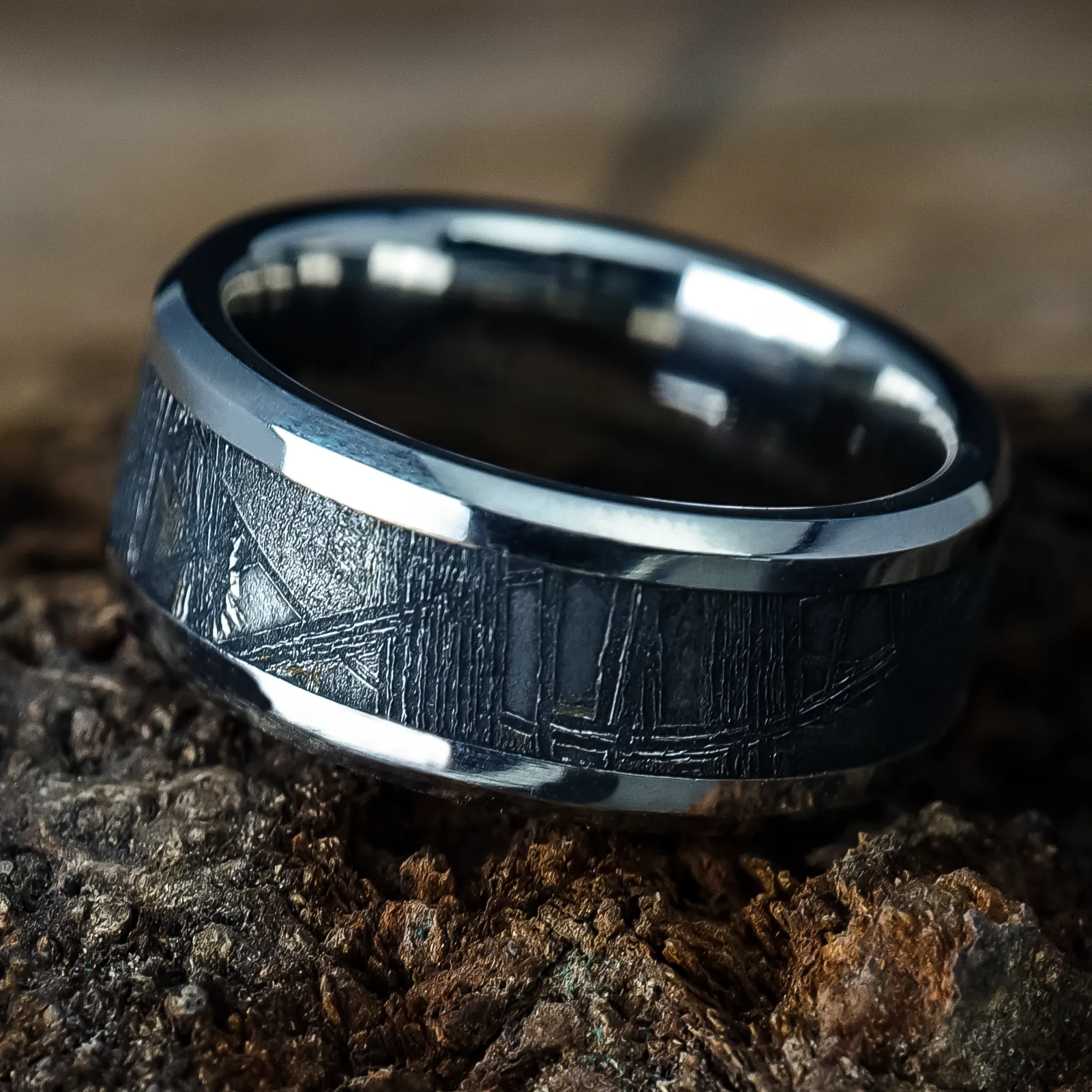 Platinum Ring with Meteorite Inlay