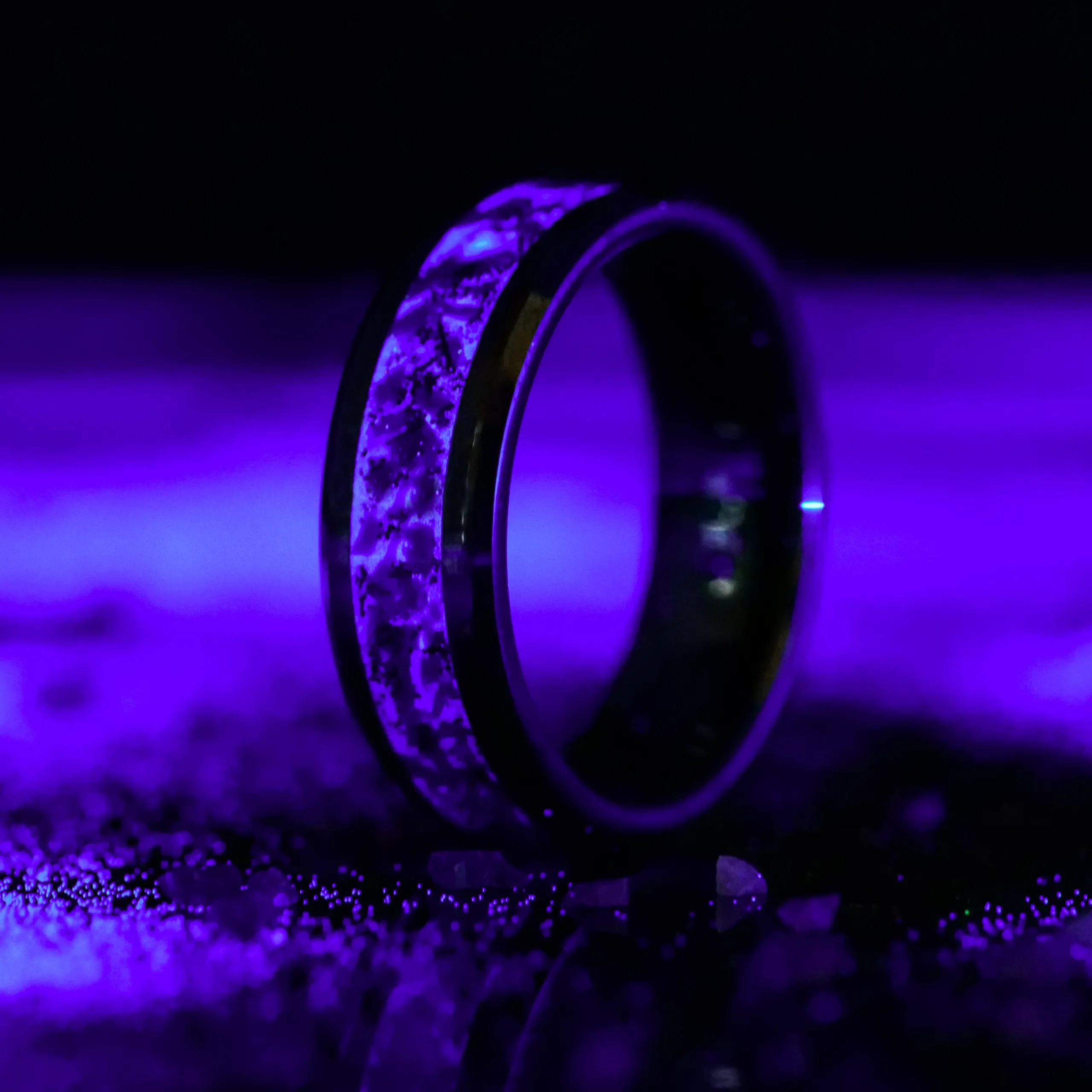 Radiant Lavender Opal Glowstone Ring on Black Ceramic