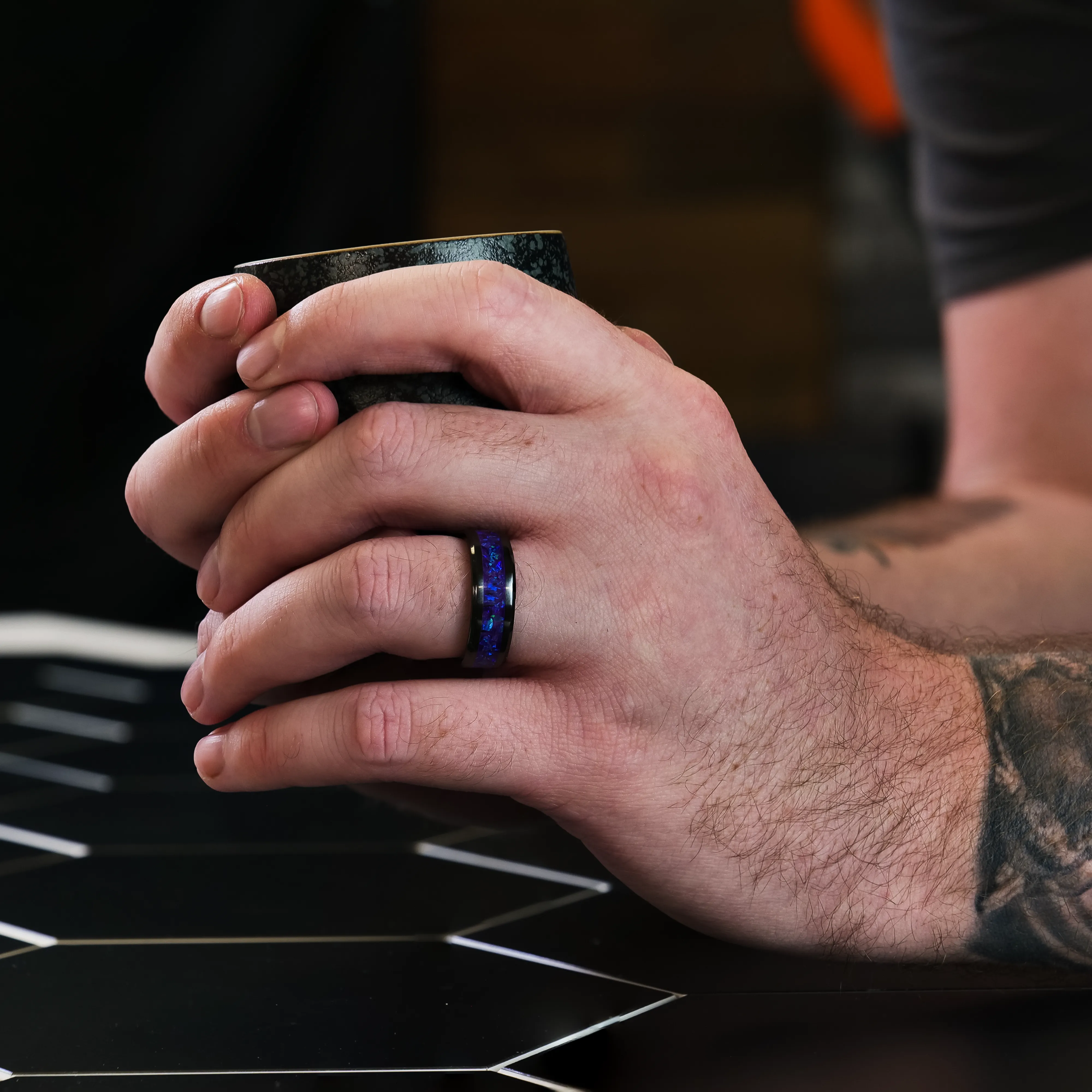 Radiant Lavender Opal Glowstone Ring on Black Ceramic