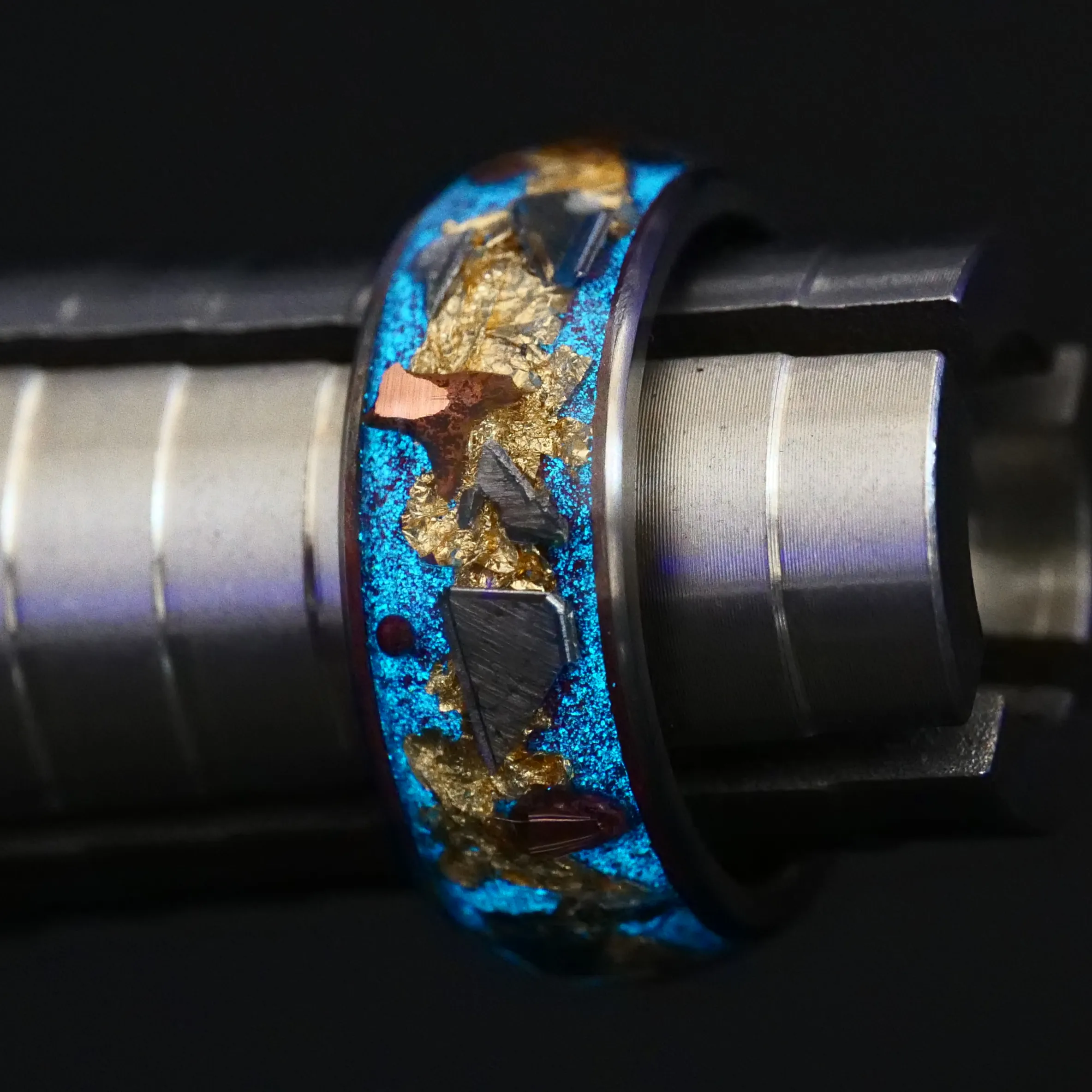 Regal Halo Glowstone Ring on Titanium | Meteorite, Copper, and Gold Leaf