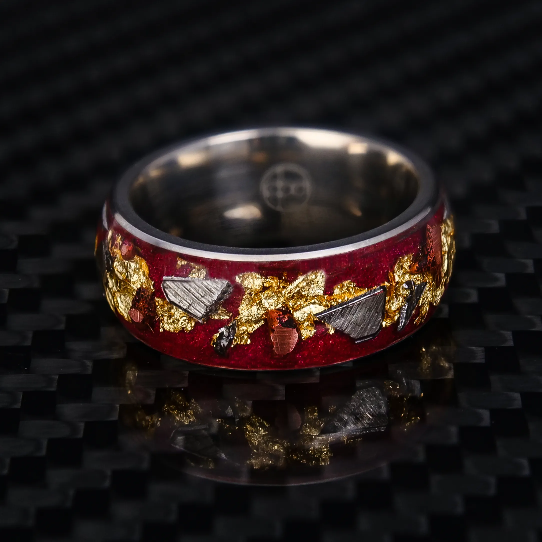 Regal Halo Glowstone Ring on Titanium | Meteorite, Copper, and Gold Leaf