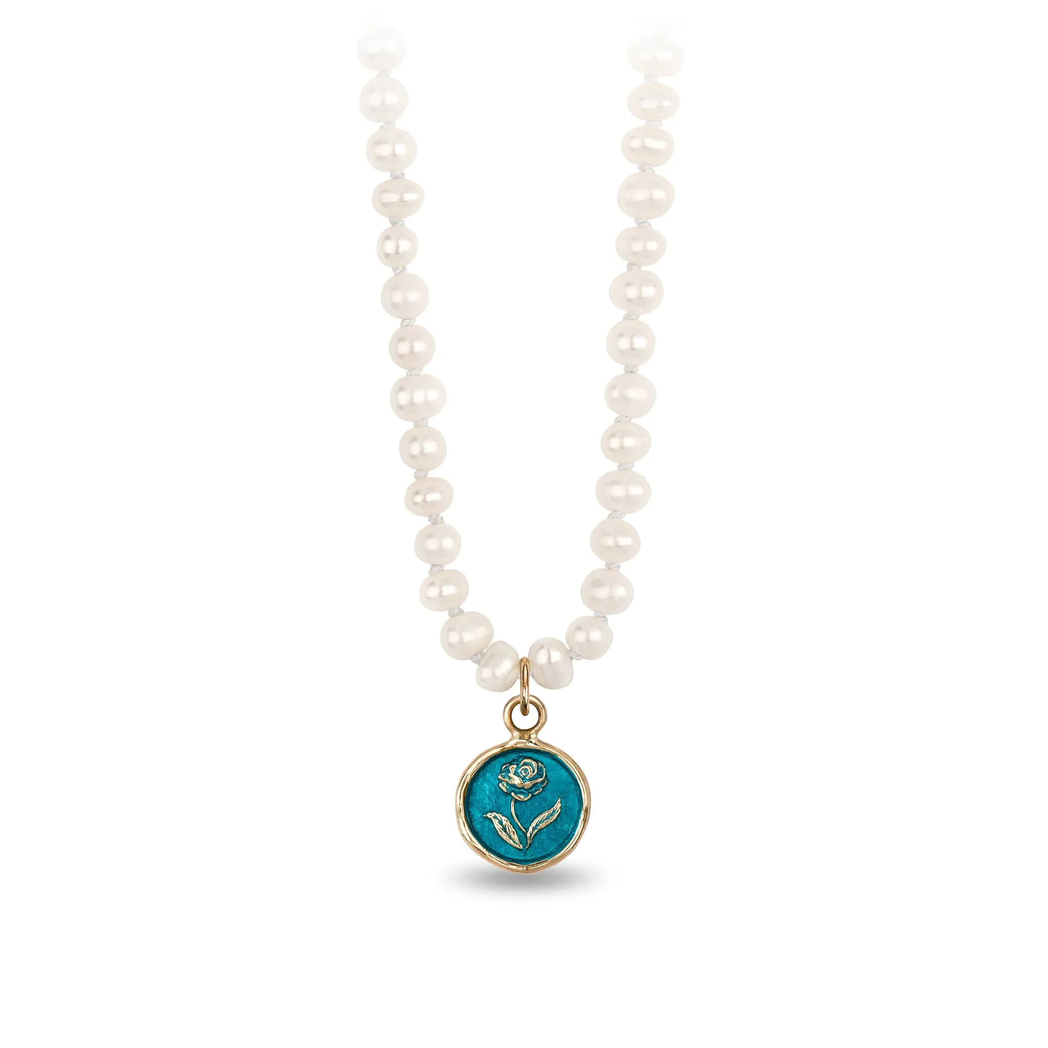 Rose 14K Gold Talisman on Knotted Freshwater Pearl Necklace - True Colors