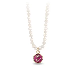Rose 14K Gold Talisman on Knotted Freshwater Pearl Necklace - True Colors