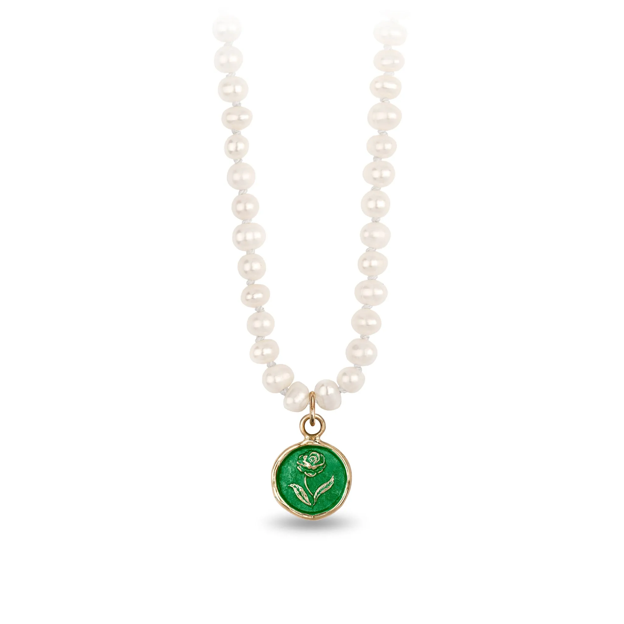 Rose 14K Gold Talisman on Knotted Freshwater Pearl Necklace - True Colors