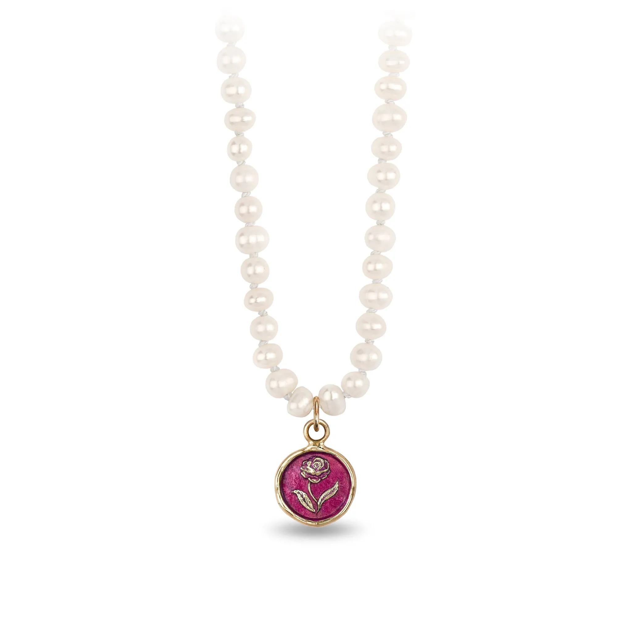 Rose 14K Gold Talisman on Knotted Freshwater Pearl Necklace - True Colors