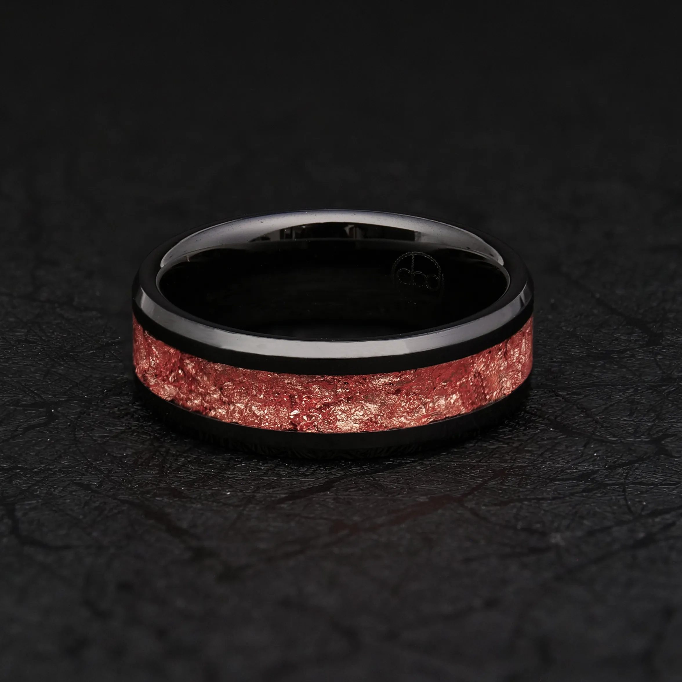 Rose Gold Leaf Ring on Black Ceramic | Full Channel
