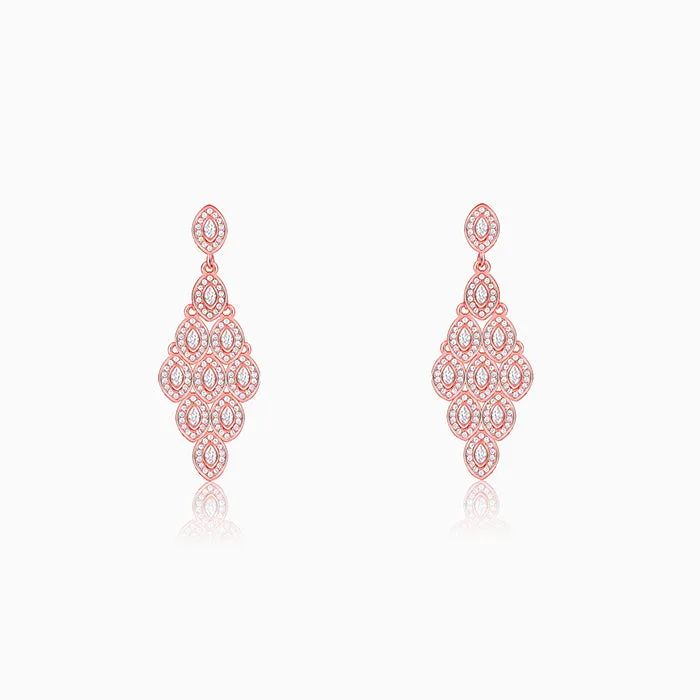 Rose Gold Peacock Feather Danglers Giva