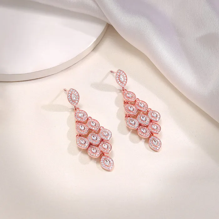 Rose Gold Peacock Feather Danglers Giva