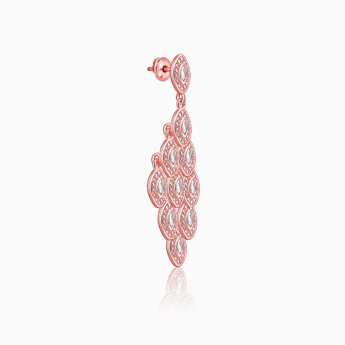 Rose Gold Peacock Feather Danglers Giva