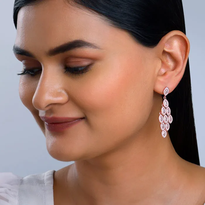 Rose Gold Peacock Feather Danglers Giva