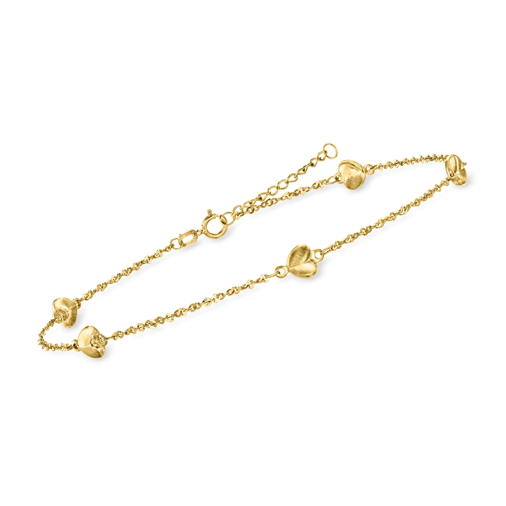 Ross-Simons 14kt Yellow Gold Heart Station Anklet