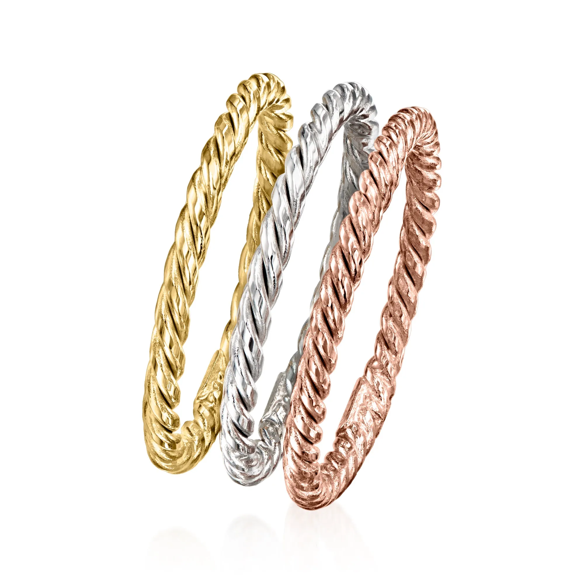Ross-Simons 18kt Tri-Colored Gold Jewelry Set: 3 Rope-Textured Rings