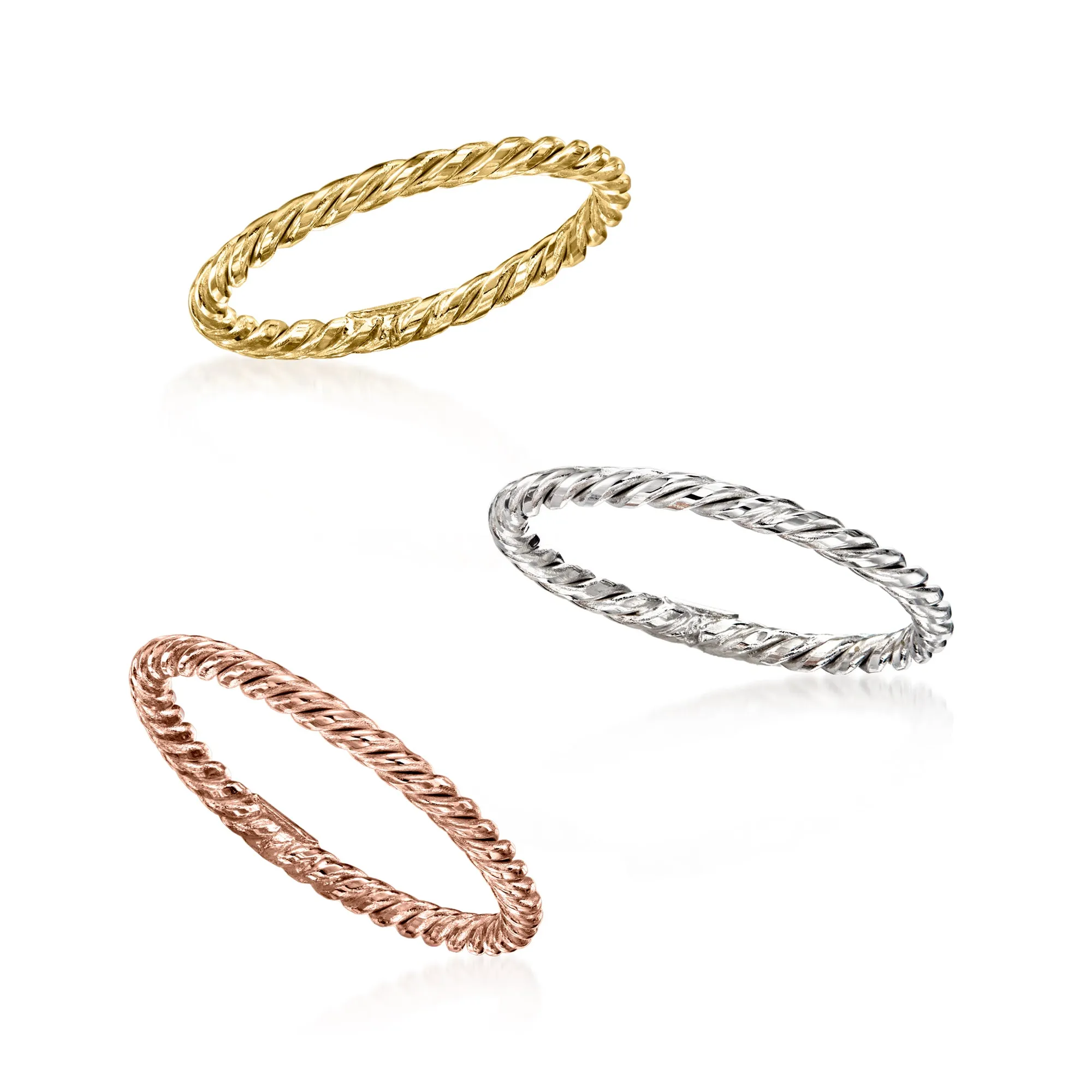 Ross-Simons 18kt Tri-Colored Gold Jewelry Set: 3 Rope-Textured Rings