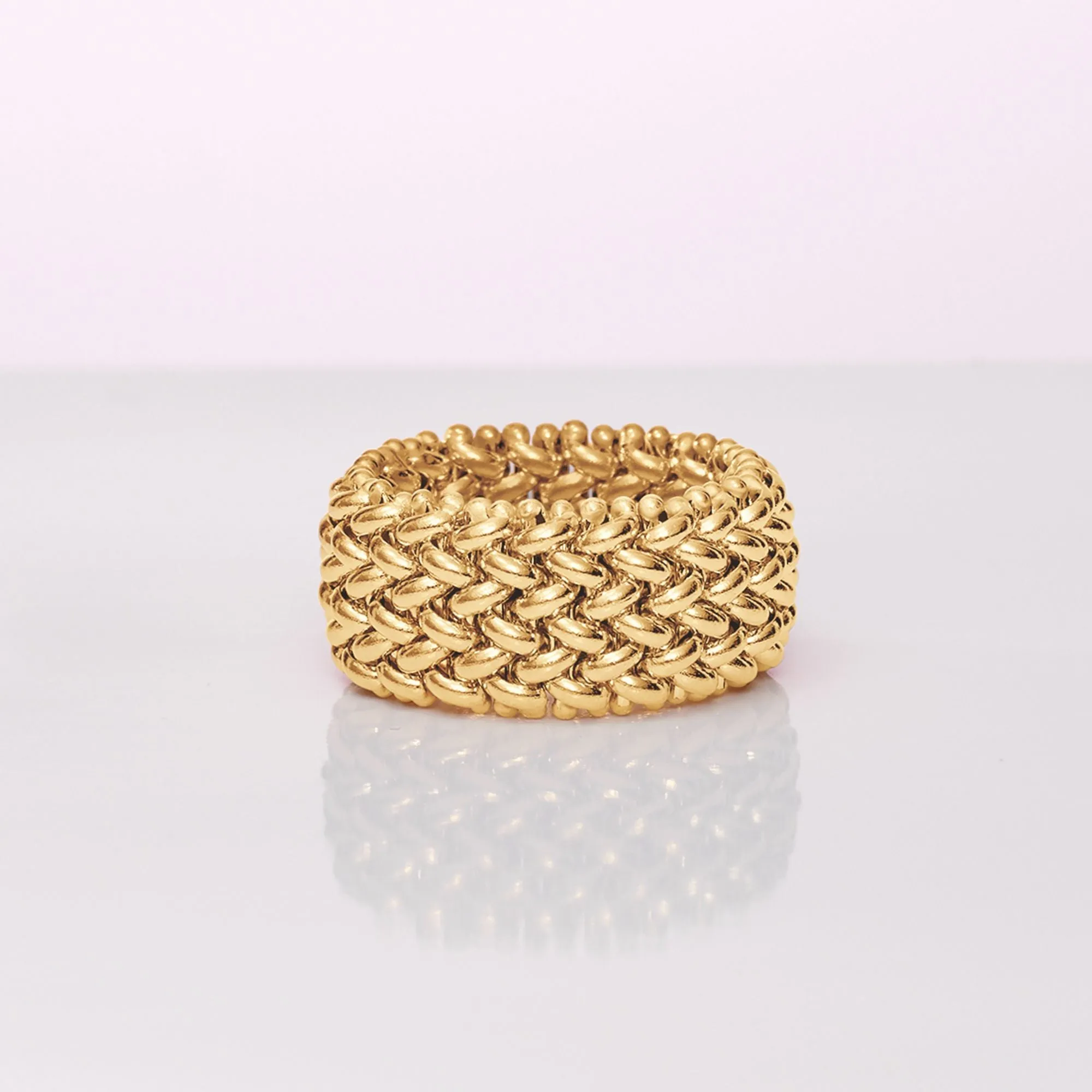 Ross-Simons Italian 14kt Yellow Gold Beaded Mesh Ring