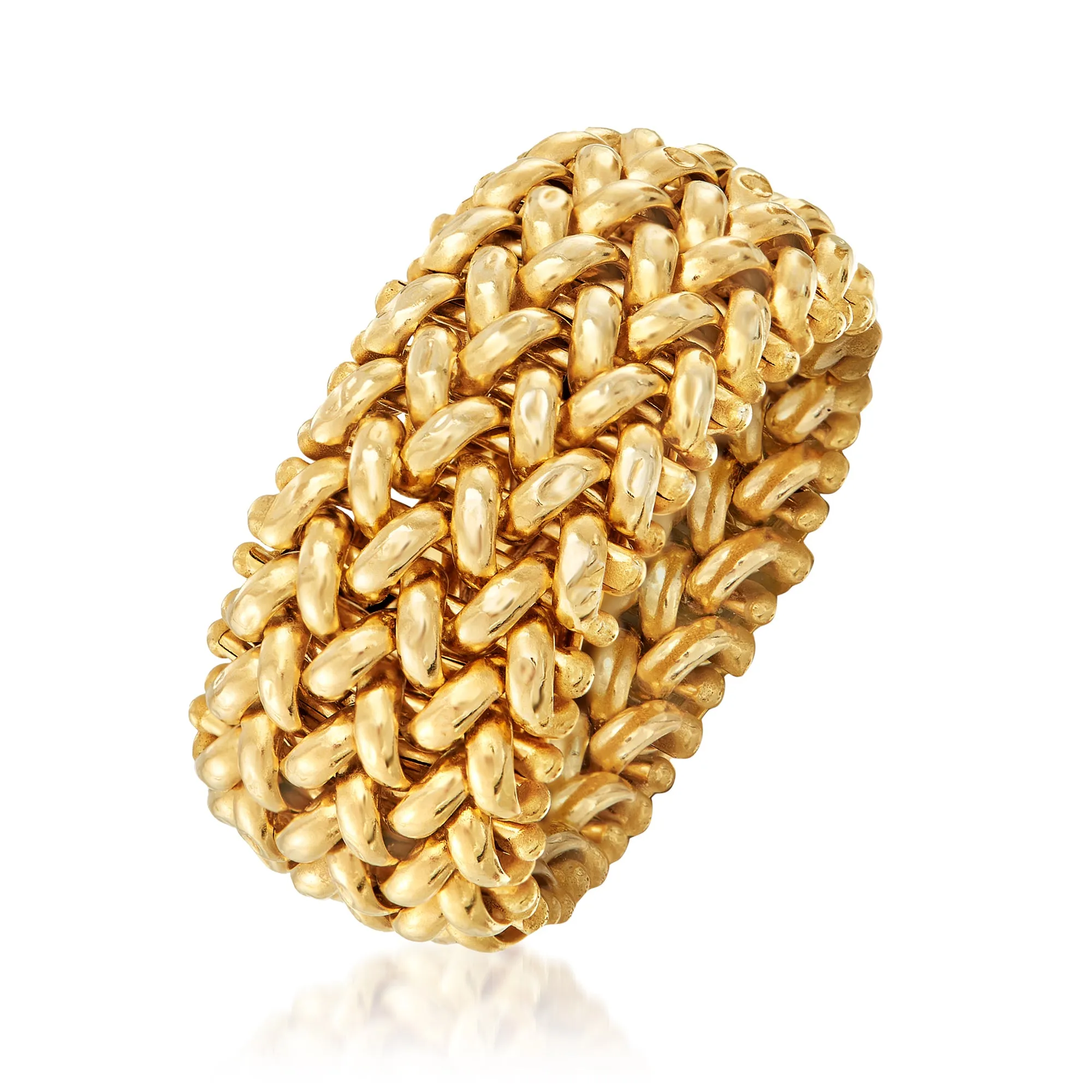 Ross-Simons Italian 14kt Yellow Gold Beaded Mesh Ring
