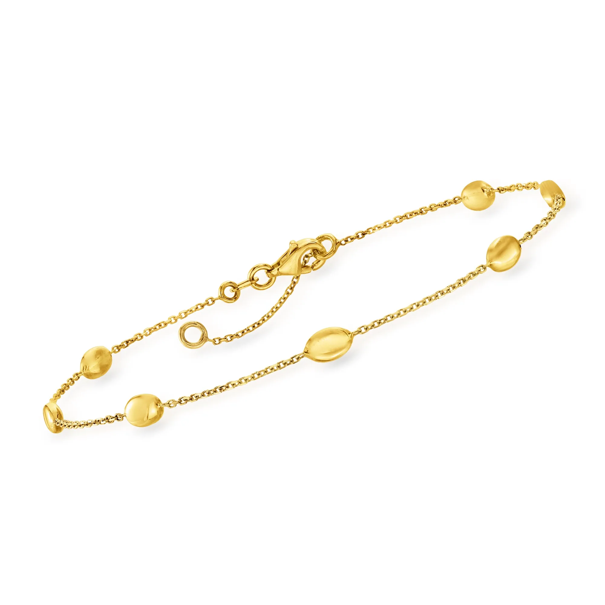 Ross-Simons Italian 14kt Yellow Gold Oval-Bead Station Anklet