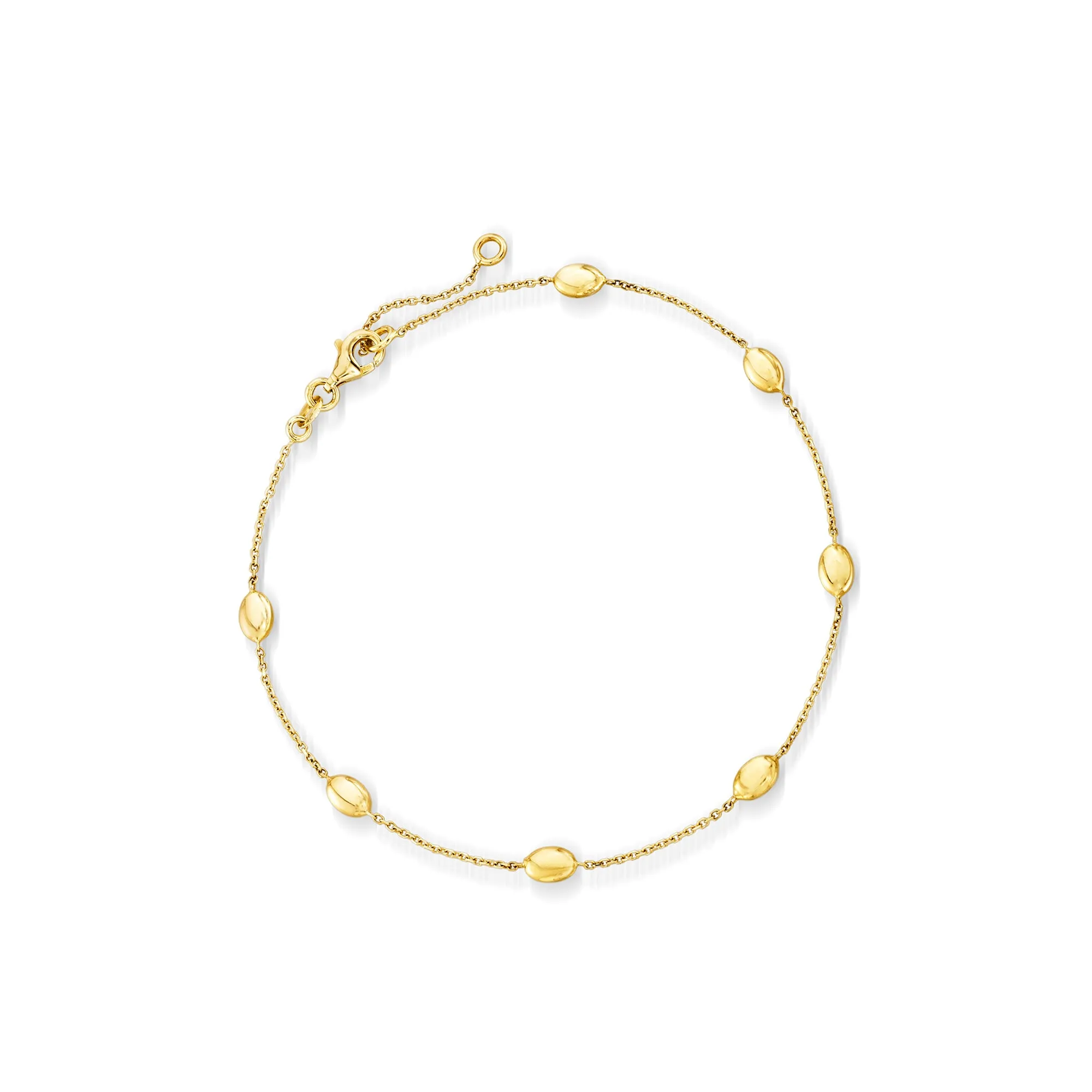 Ross-Simons Italian 14kt Yellow Gold Oval-Bead Station Anklet