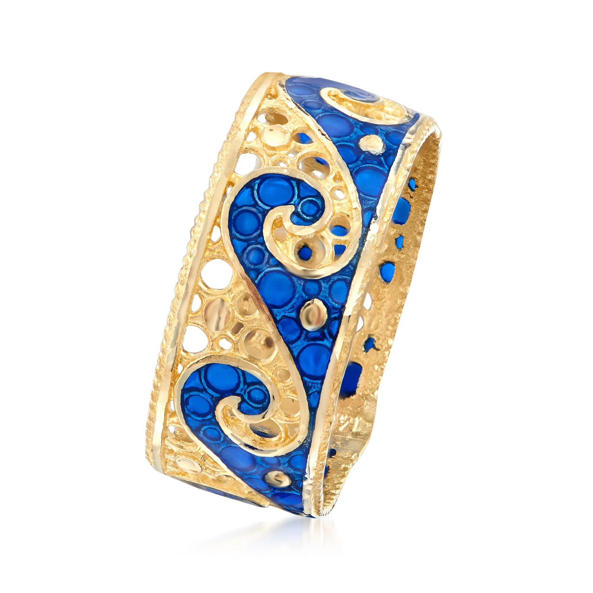 Ross-Simons Italian 14kt Yellow Gold Wave Ring With Blue Enamel