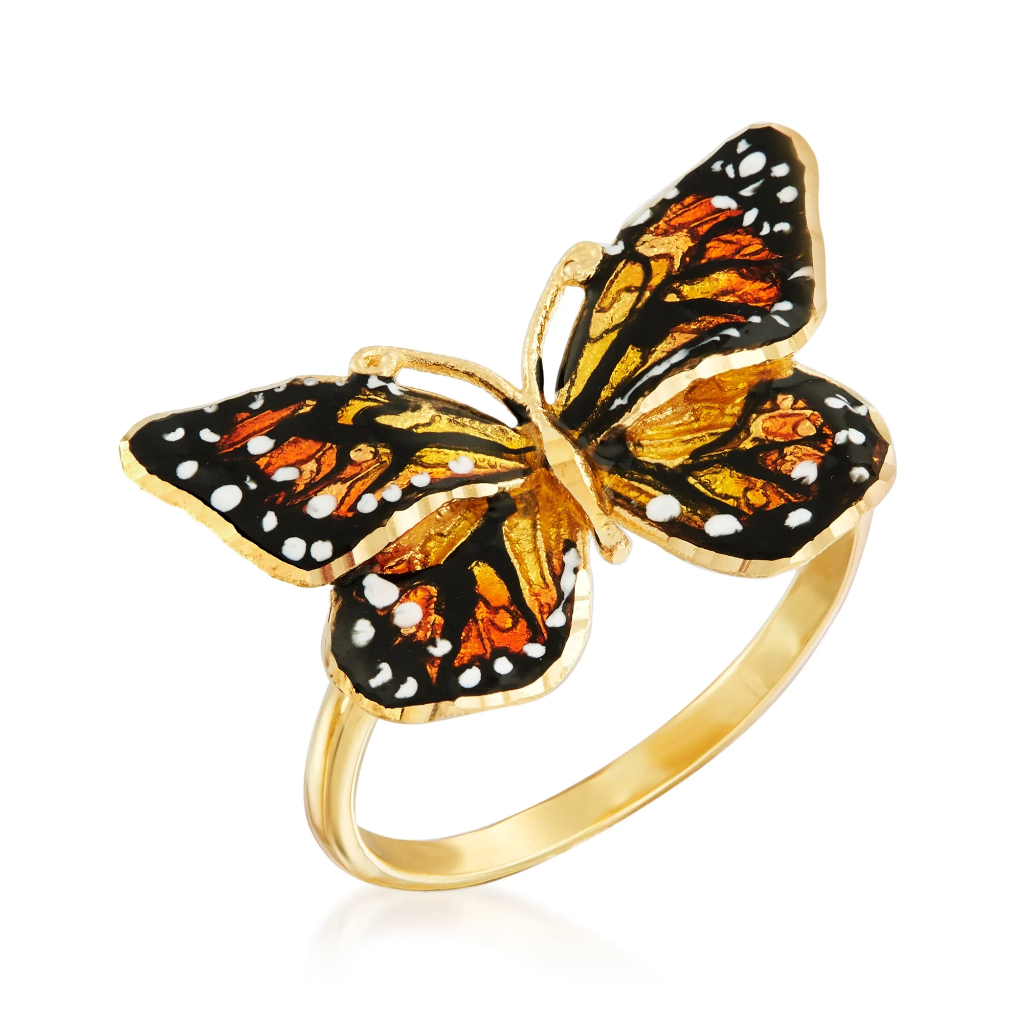 Ross-Simons Italian 18kt Yellow Gold Butterfly Ring With Enamel