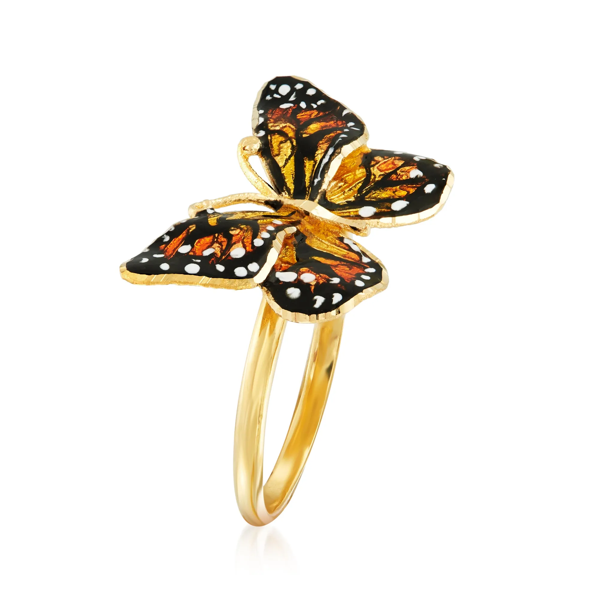 Ross-Simons Italian 18kt Yellow Gold Butterfly Ring With Enamel