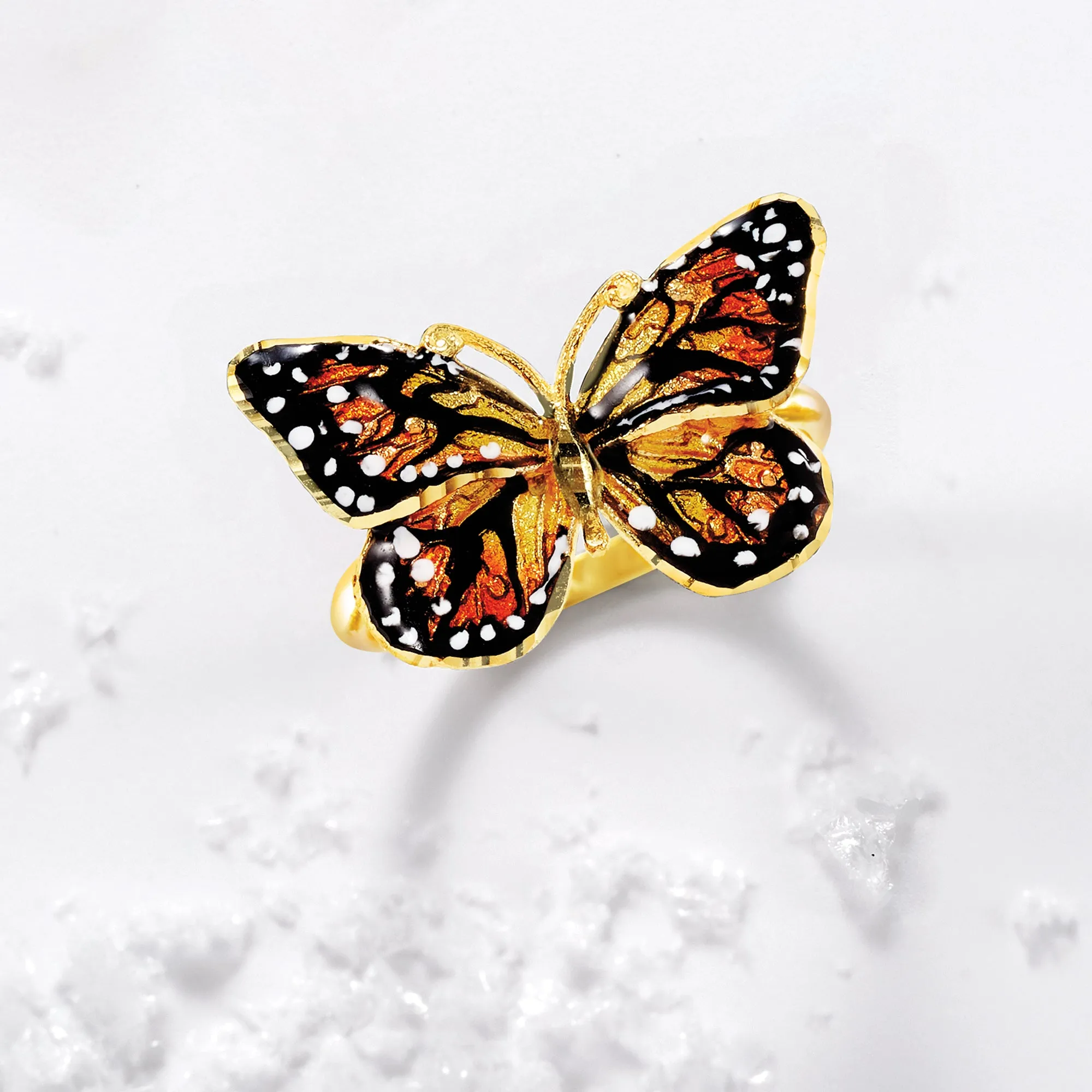 Ross-Simons Italian 18kt Yellow Gold Butterfly Ring With Enamel