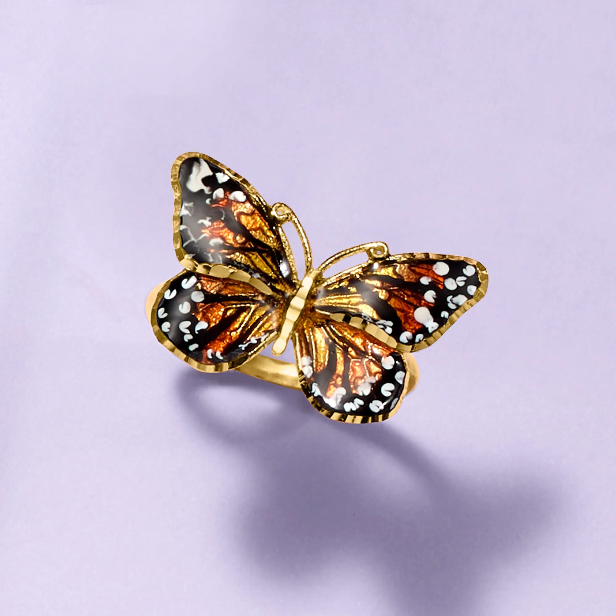 Ross-Simons Italian 18kt Yellow Gold Butterfly Ring With Enamel