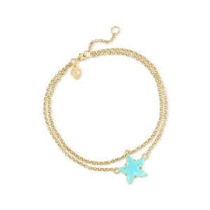 Ross-Simons Italian Light-Blue Glass Starfish Anklet in 18kt Gold Over Sterling
